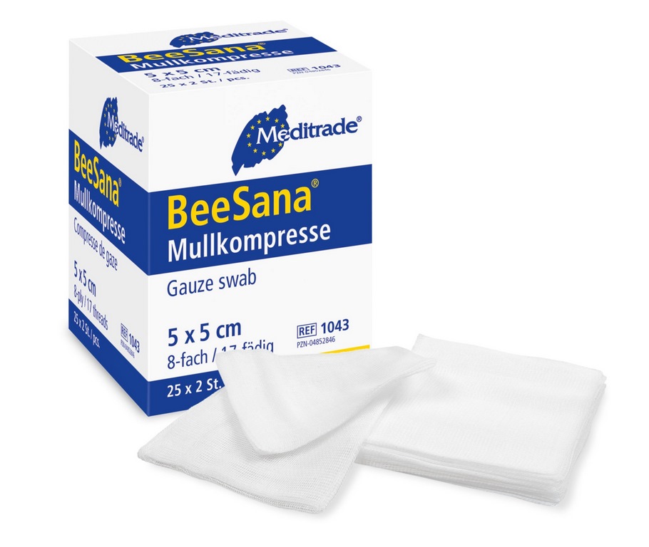 Meditrade® BeeSana® Mullkompresse 8-fach | steril | Größe: 10 x 20 cm | Pack á 25 x 2 Stück