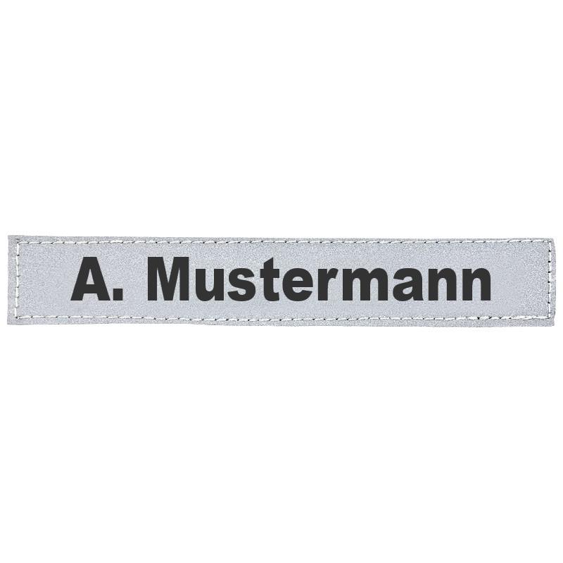 MEIERmed® Reflex-Brustschild mit Klett und Wunschtext | matt | Maße: 13 x 2,5 cm | Farbe: Silber