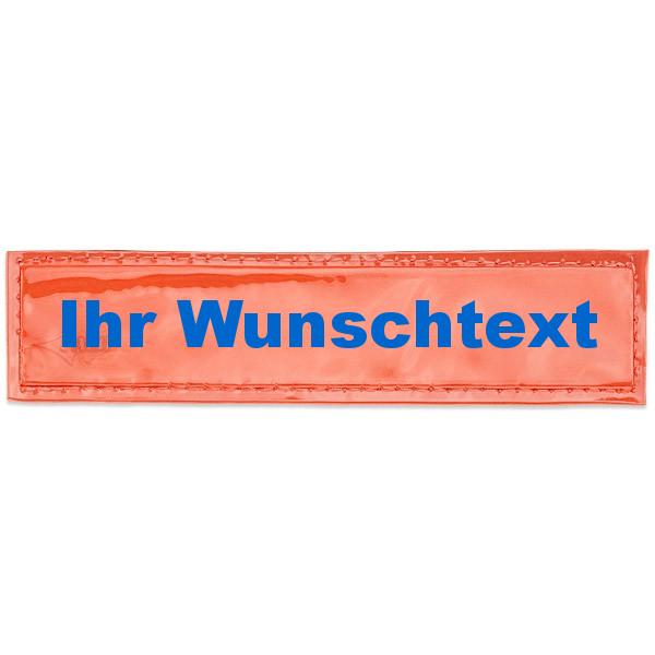 MeierMed Reflex-Brustschild mit Klett und Wunschtext | glänzend | Maße: 13 x 2,5 cm | Farbe: Leuchtrot