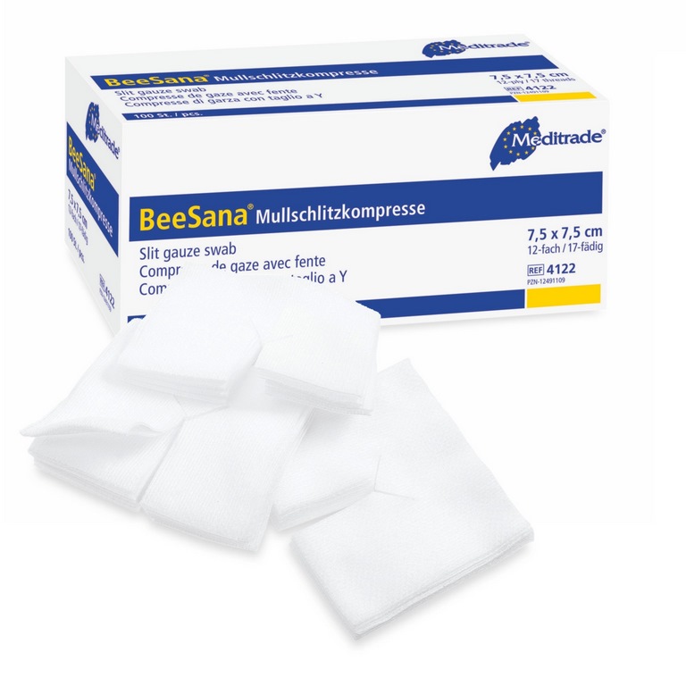 Meditrade® BeeSana® Schlitzkompresse | steril | Größe: 10 x 10 cm | Pack á 25 x 2 Stück