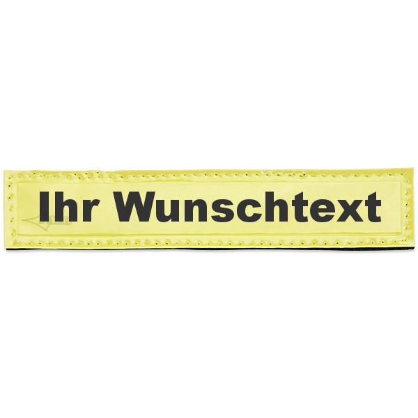 MEIERmed® Reflex-Brustschild mit Klett und Wunschtext | glänzend | Maße: 13 x 2,5 cm | Farbe: Leuchtgelb