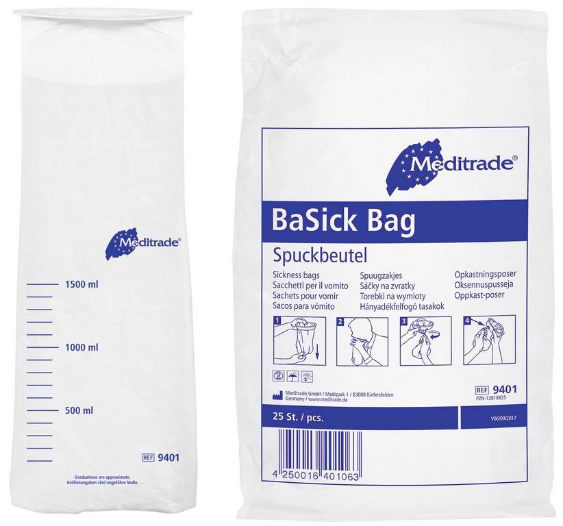 Meditrade® BaSick Bag Brechbeutel / Spuckbeutel | Packung á 25 Stück