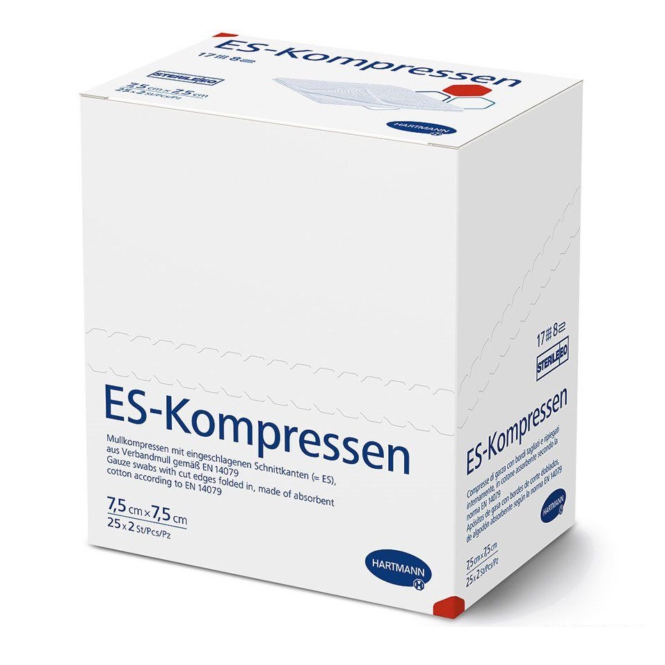 Hartmann ES-Kompressen 8-fach steril | Größe: 7,5 x 7,5 cm | Packung á 25 x 2 Stück