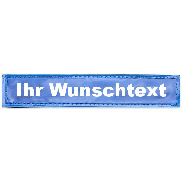 MEIERmed® Reflex-Brustschild mit Klett und Wunschtext | glänzend | Maße: 13 x 2,5 cm | Farbe: Blau