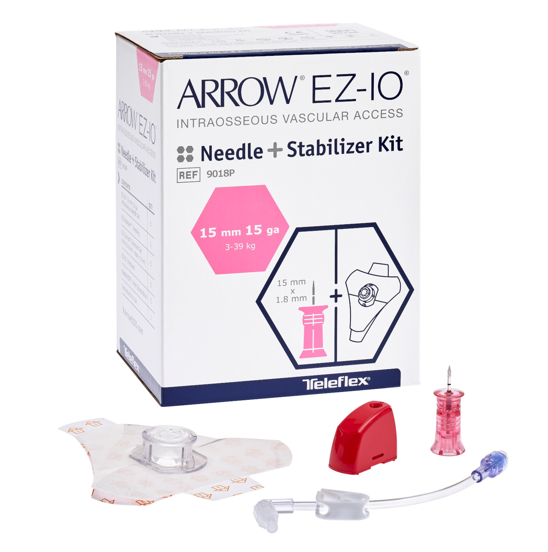 Arrow® EZ-IO® Nadel Set inkl. EZ-Stabilizer | Größe: 15 mm / Rosa | Packung á 5 Stück