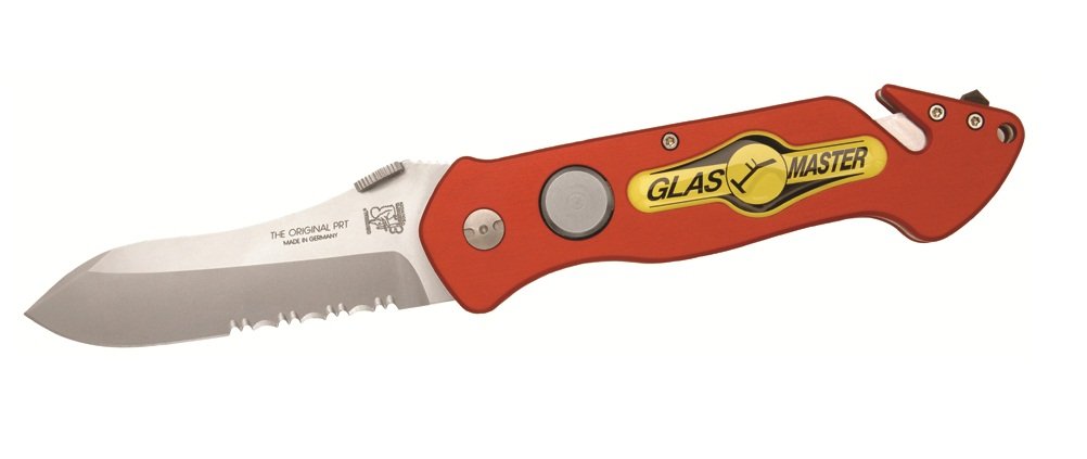 GlasMaster PRT-II Rettungsmesser | Feuerwehrmesser | Buckelklinge | Farbe: Rot