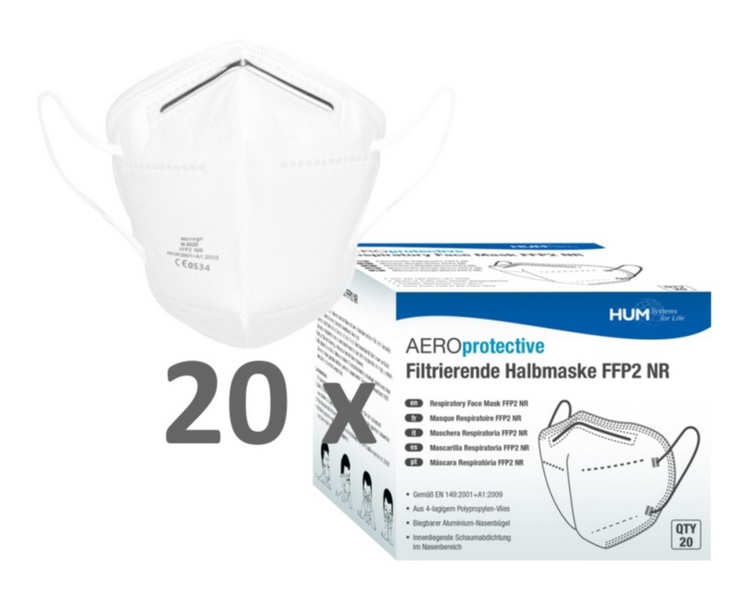 AEROprotective Atemschutzmaske FFP2 ohne Ausatemventil | Packung á 20 Stück