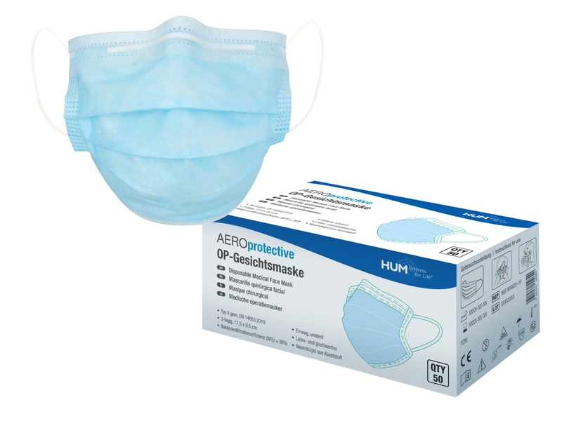 AEROprotective OP-Gesichtsmaske mit Gummibändchen Typ IIR | Packung mit 50 Stück