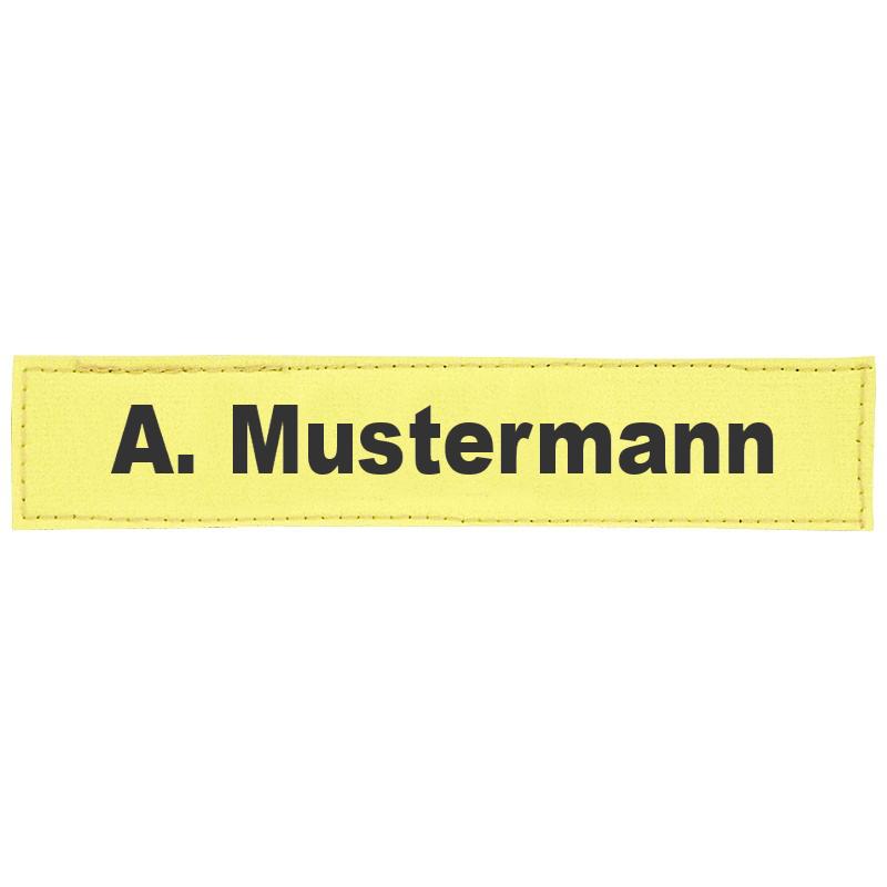 MEIERmed® Reflex-Brustschild mit Klett und Wunschtext | matt | Maße: 13 x 2,5 cm | Farbe: Zitronengelb