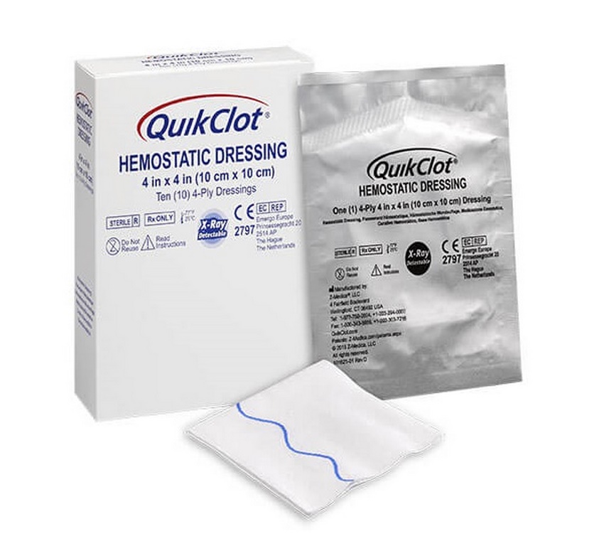 QuikClot® Hospital Kompresse Hämostyptikum | Größe: 10 x 10 cm | Packung á 10 Stück