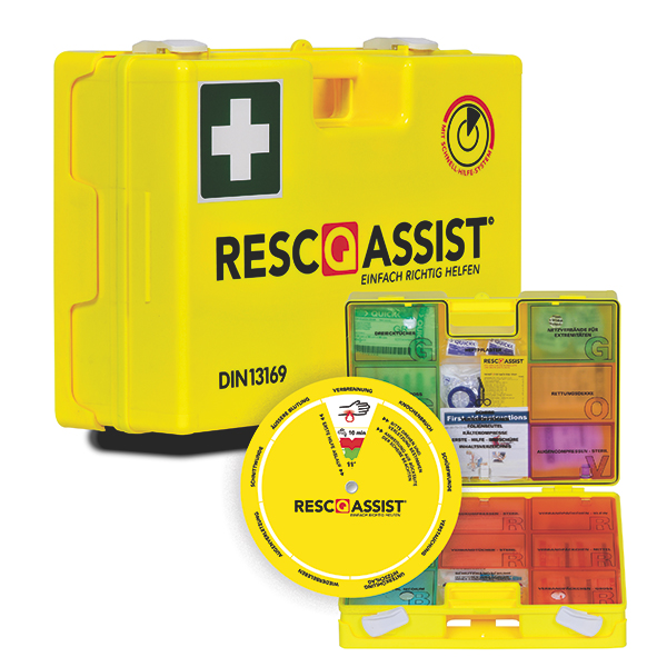 MeierMed Erste-Hilfe Verbandskoffer | RESQASSIST® Q100 mit DIN 13169 | Farbe: Tagesleuchtgelb