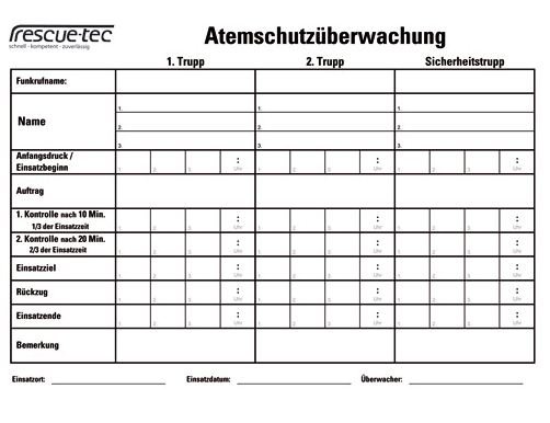 rescuetec Doku-Block für Atemschutzüberwachungs-Tafeln | 20 Blatt pro Block