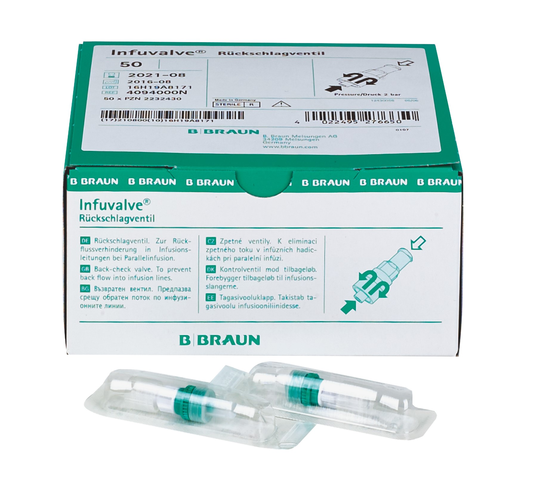 B. Braun Infuvalve® Rückschlagventil | Farbe: Transparent / Grün | Packung á 50 Stück