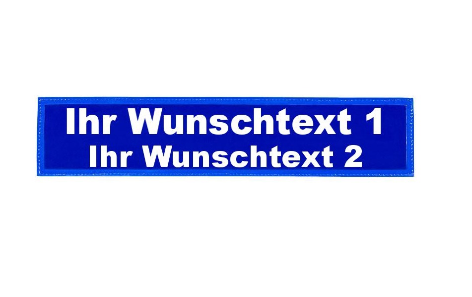 MEIERmed® Reflexschild mit Klett und Wunschtext | glänzend | Maße: 42 x 8 cm | Farbe: Blau