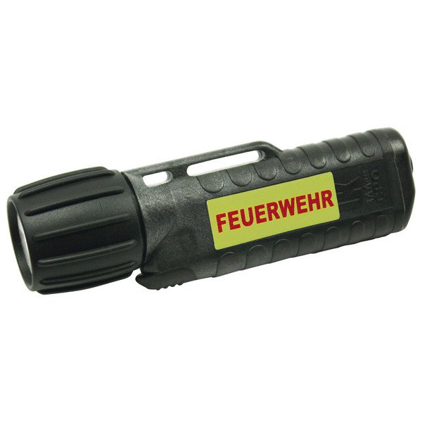 UK-Lights® UK 3AA Helmlampe | eLED® CPO ES | Frontschalter | Farbe: Schwarz | Aufdruck: FEUERWEHR