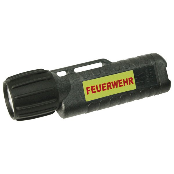 UK-Lights® UK 3AA Helmlampe | eLED® CPO TS | Heckschalter | Farbe: Schwarz | Aufdruck: FEUERWEHR