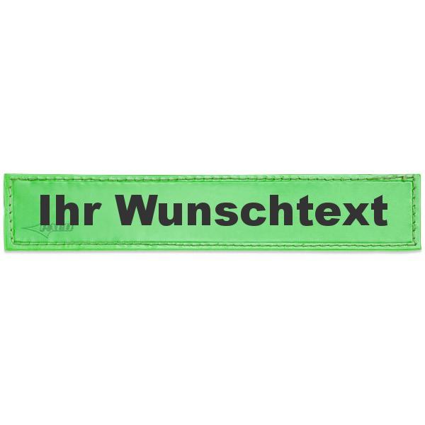 MeierMed Reflex-Brustschild mit Klett und Wunschtext | glänzend | Maße: 13 x 2,5 cm | Farbe: Grün