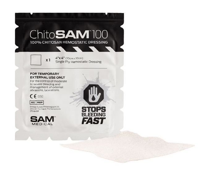 SAM Medical® ChitoSAM® 100 Kompresse | Hämostatikum | Größe: 10 x 10 cm